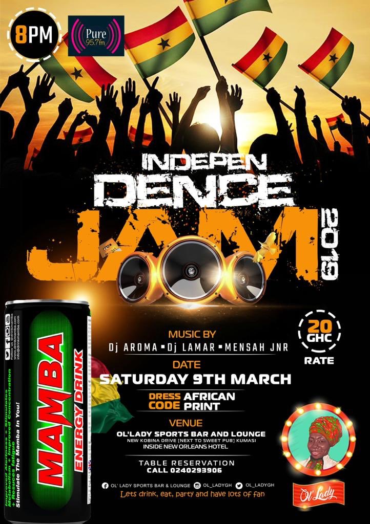 ol_ladygh's tweet photo. Independence celebration continue tonight with Friday Night Live... come listen to your favourite songs LIVE. Don’t miss our INDEPENDENCE JAM this Saturday at @ol_ladygh with.. @Pure957fm @djsliming @djaromaGH @DJLamarGh @Papjay007 @Mensa_Jr @MrKatah @MaseBillion https://t.co/39LlvLmcY2