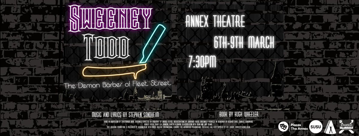 "#SWEENEY_TODD the Demon #Barber of Fleet St" by <a href="/ShowstoppersSot/">Showstoppers</a>.
I saw/heard it - EXCELLENT.
Last PERFS: Fri &amp; Sat 8, 9 Mar 7.30pm.
<a href="/TheAnnexSoton/">The Annex Theatre</a>  <a href="/unisouthampton/">University of Southampton</a>  

#Southampton <a href="/SUSUPerform/">SUSU Performing Arts</a> <a href="/Union_Soton/">SUSU</a> <a href="/ArtsUniSouth/">Arts at University of Southampton</a> <a href="/UoSMusic/">Music at Southampton</a> @DailyEcho <a href="/BBCRadioSolent/">BBC Radio Solent</a> <a href="/BBCSouthNews/">BBC Hampshire & Isle of Wight</a>