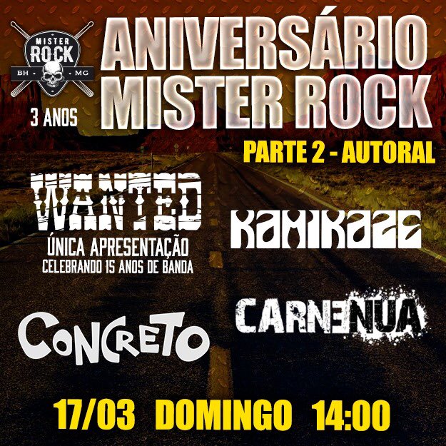 bandaconcreto's tweet photo. Dia 17/3 tem show em BH no Aniversário do Mr Rock!! O pau vai quebrar! #concreto #mrrock #bandaconcreto #eplama #acalmadaalma20anos https://t.co/yDvCvLBlSU