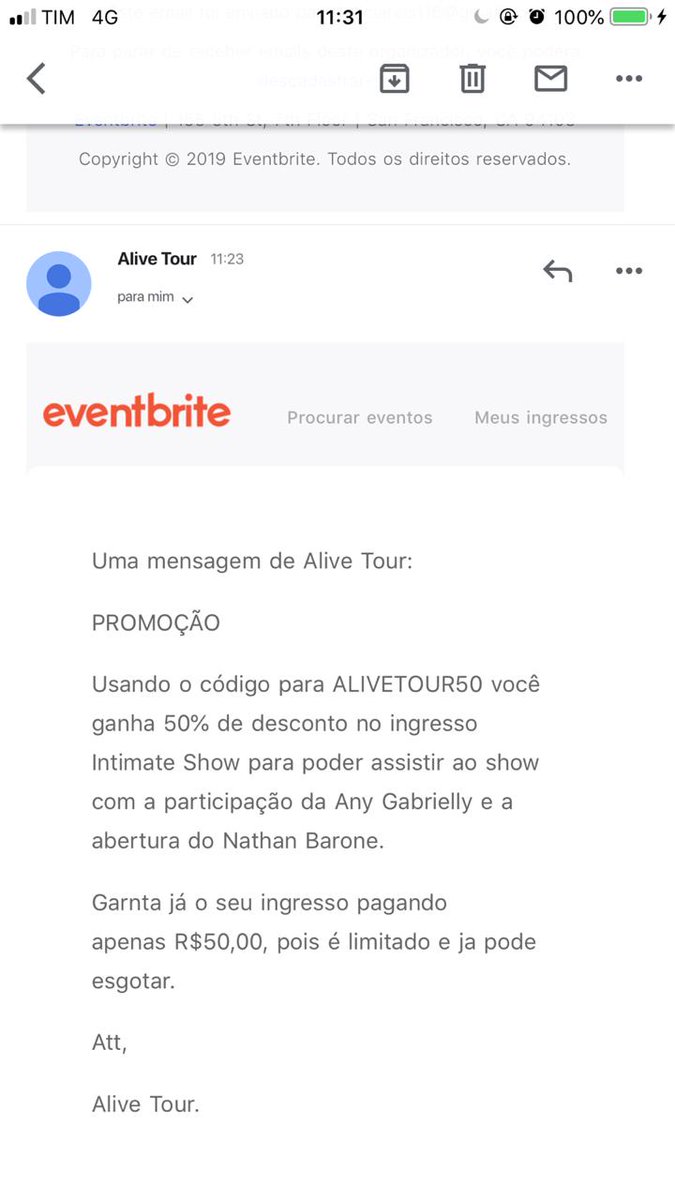 PortalWesleyBRA's tweet photo. #WESLEYnoBRASIL | Pra quem ainda não conseguiu o ingresso! PROMOÇÃO!

Usando o código de desconto ALIVETOUR50 vocês tem R$50 de desconto no ingresso! 

CORRAM PRO SITE e comprem o ingresso de vocês pagando APENAS R$50!!!!!! (Show + M&amp;G da Any e do Nathan) #AliveTourBrasil https://t.co/NEAISG0Mhr