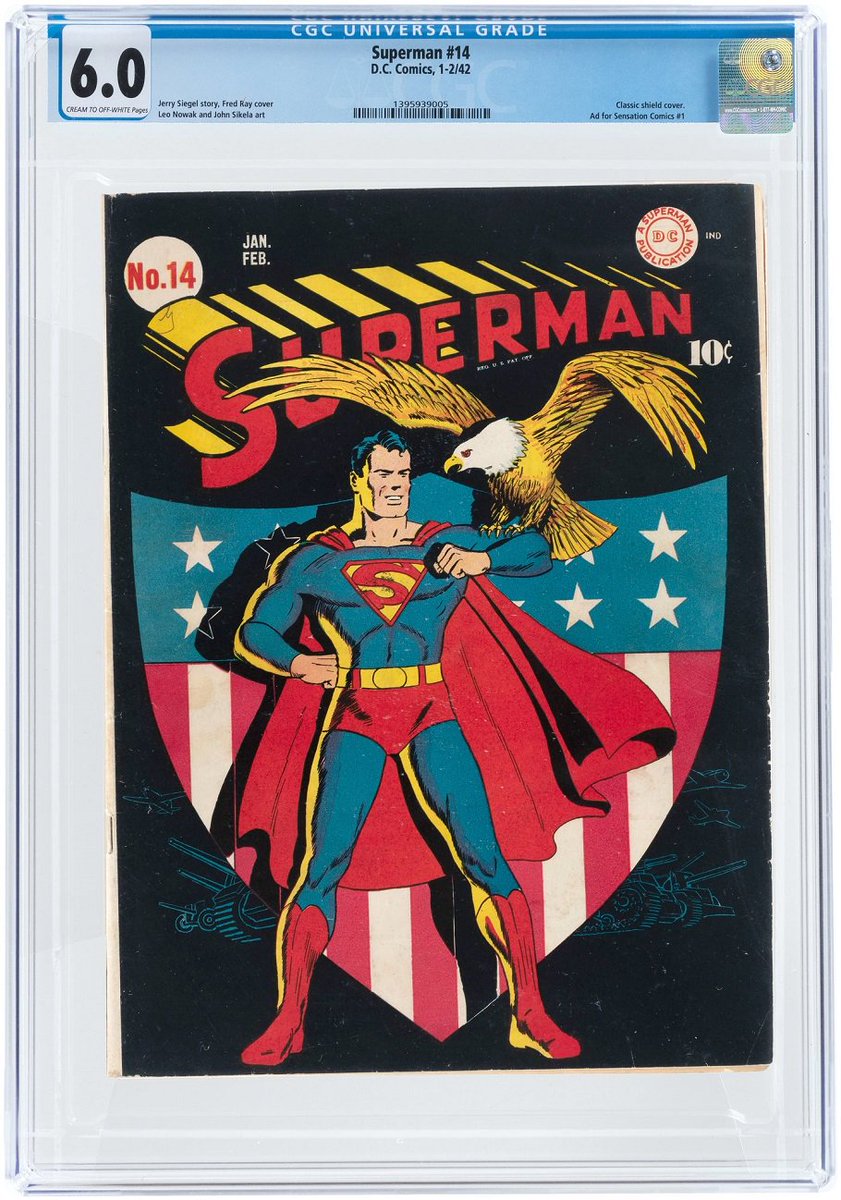 HakesAuctions's tweet photo. #GoldenAgeSuperman #comicbooks don't get much better than this #CGC 6.0 copy of #Superman #14 (1-2/42) currently up for bid at @HakesAuctions! Talk about a classic cover!
#DCComics #JerrySiegel #FredRay #GoldenAge #auction #comiccollectors #comiccollection #SupermanFans https://t.co/XxMsAVbORG