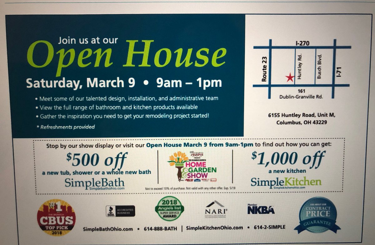 simple_bath's tweet photo. Come to our Simple Bath and Simple Kitchen Open House tomorrow!
Saturday, March 9th from 9-1pm! Win prizes, eat some great snacks, meet our Design Team, Craftsmen, and entire Team! https://t.co/s6XIAmw5h5