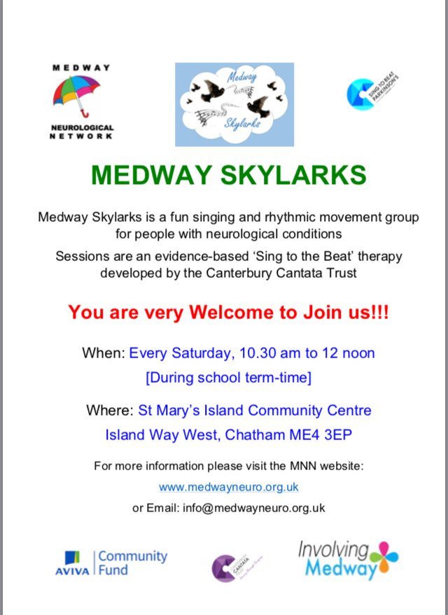 The Medway Skylarks are meeting on Saturday from 10:30-12:00 - join us!