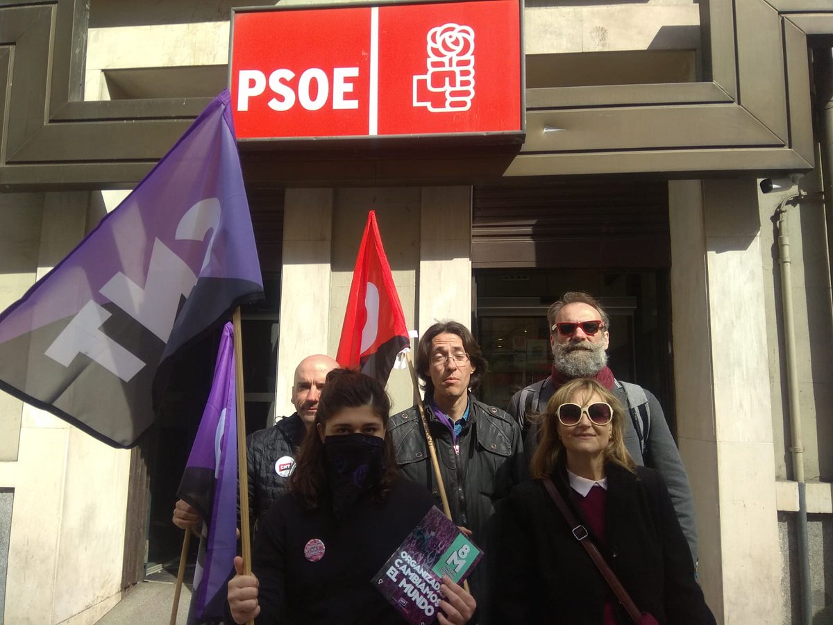 El #8M de 2019 se ha constatado que <a href="/PSOE/">PSOE</a> dice que #LaEspañaQueQuieresEsFeminista pero no respeta los #derechos de las #mujeres que participan en su vídeo.
Nuestro sector #CuentaConCnt y les hemos visitado el día de la #HuelgaGeneralFeminista