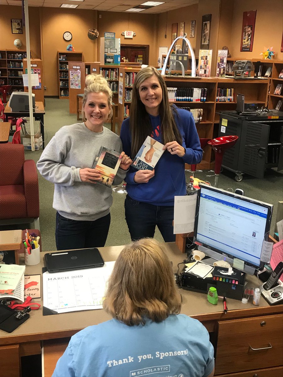 SimonsenLibrary's tweet photo. #si9gc counselors checking out books for #JCReads drop everything and read! https://t.co/MOcA3kSfiC
