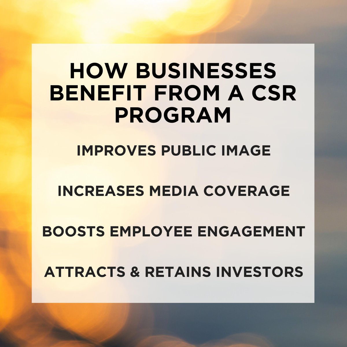 CPPConnect's tweet photo. Corporate Social Responsibility is a win-win for small business and the surrounding community! These are only a few of the benefits that businesses see when they implement a CSR program! 

https://t.co/ncqFa77VHn
#smallbusinessowners https://t.co/zNdXtG60Al