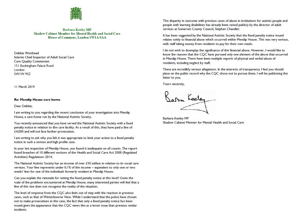 Fix Charity That Wants To Fix Autism >> Barbara Keeley On Twitter I Have Written To The Care Quality Fix Charity That Wants To Fix Autism >> Barbara Keeley On Twitter I Have Written To The Care Quality