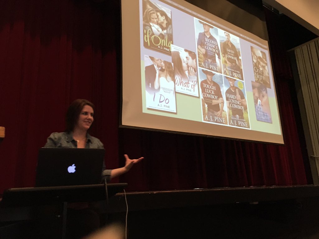 AUD214's tweet photo. Romance writer and librarian A.J Pine! Our awesome keynote #CWD2019 @AJ_Pine @AUD214 @d214finearts https://t.co/fFP0YIeRaU