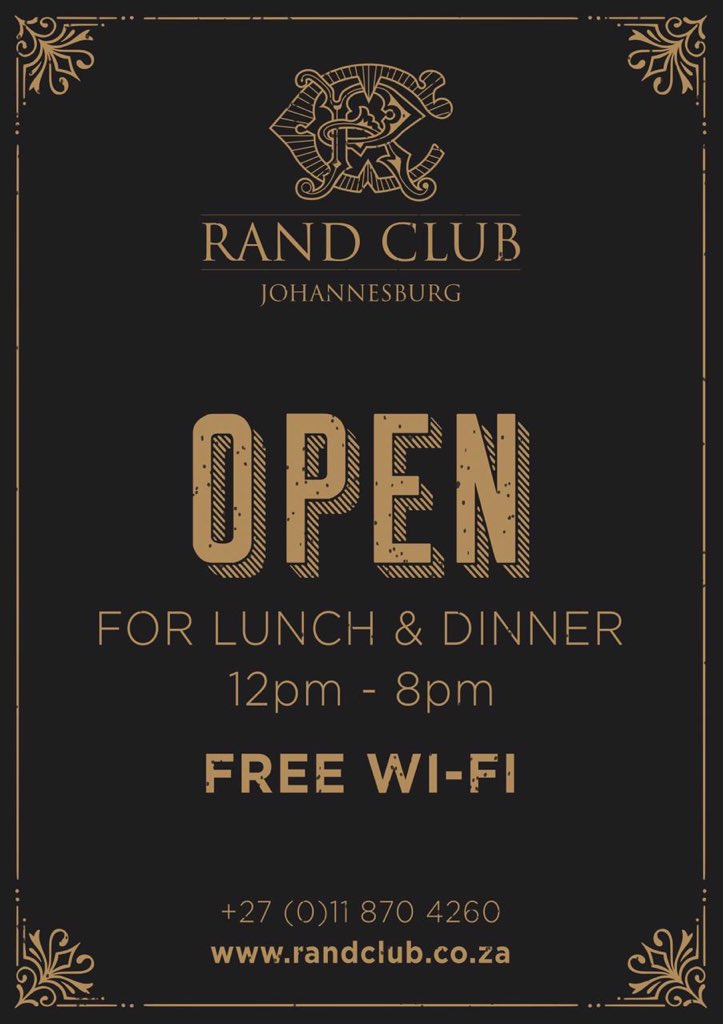 Antique_Maps's tweet photo. The Main Bar at @RandClub is open to the public, serving delicious lunch and dinner from 12h00 to 20h00. Now also serving #Copperlake draft beer on tap. #ExploreJoburg #RandClub #Joburg #Johannesburg #Jozi #Freewifi https://t.co/mpkseduqoQ