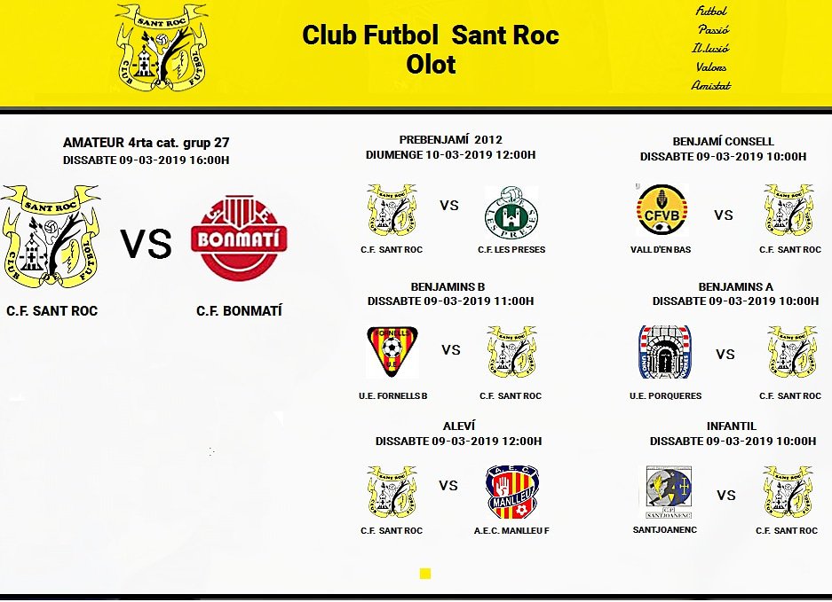 Partits d'aquest cap de setmana! Partidos de este fin de semana! #cfsantroc #vamos cfsantroc.com
