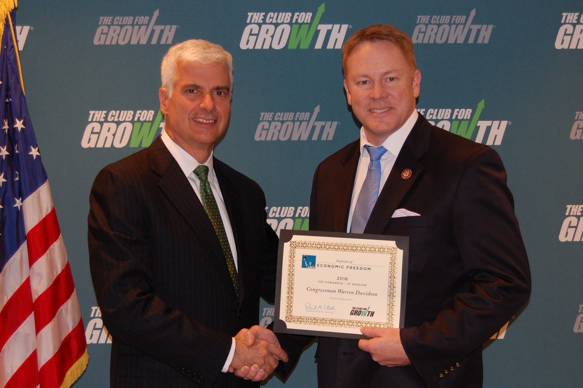 club4growth's tweet photo. .@ClubForGrowth is proud to present @WarrenDavidson with the #DefenderOfEconomicFreedom Award! His strong voting record proves his commitment to economic freedom. The people of #OH08 should be very proud! 🏆 https://t.co/kC9LAcsaC6