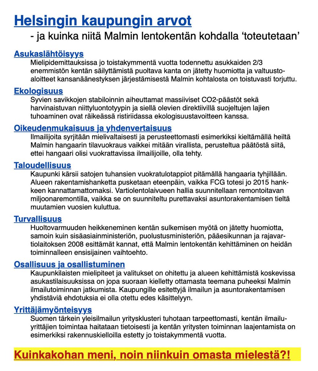 <a href="/Vapaavuori/">Jan Vapaavuori</a> Tämähän kuulostaa <a href="/Vapaavuori/">Jan Vapaavuori</a>'n avunpyynnöltä valtiolle estämään kestävän kehityksen vastainen, pk-seudun saavutettavuutta ja kilpailukykyä heikentävä hanke #Malmi'n kansainvälisen lentokentän tuhoamiseksi.
Apua kai tarvitaan, kun Helsinki ei kykene noudattamaan omia arvojaan.