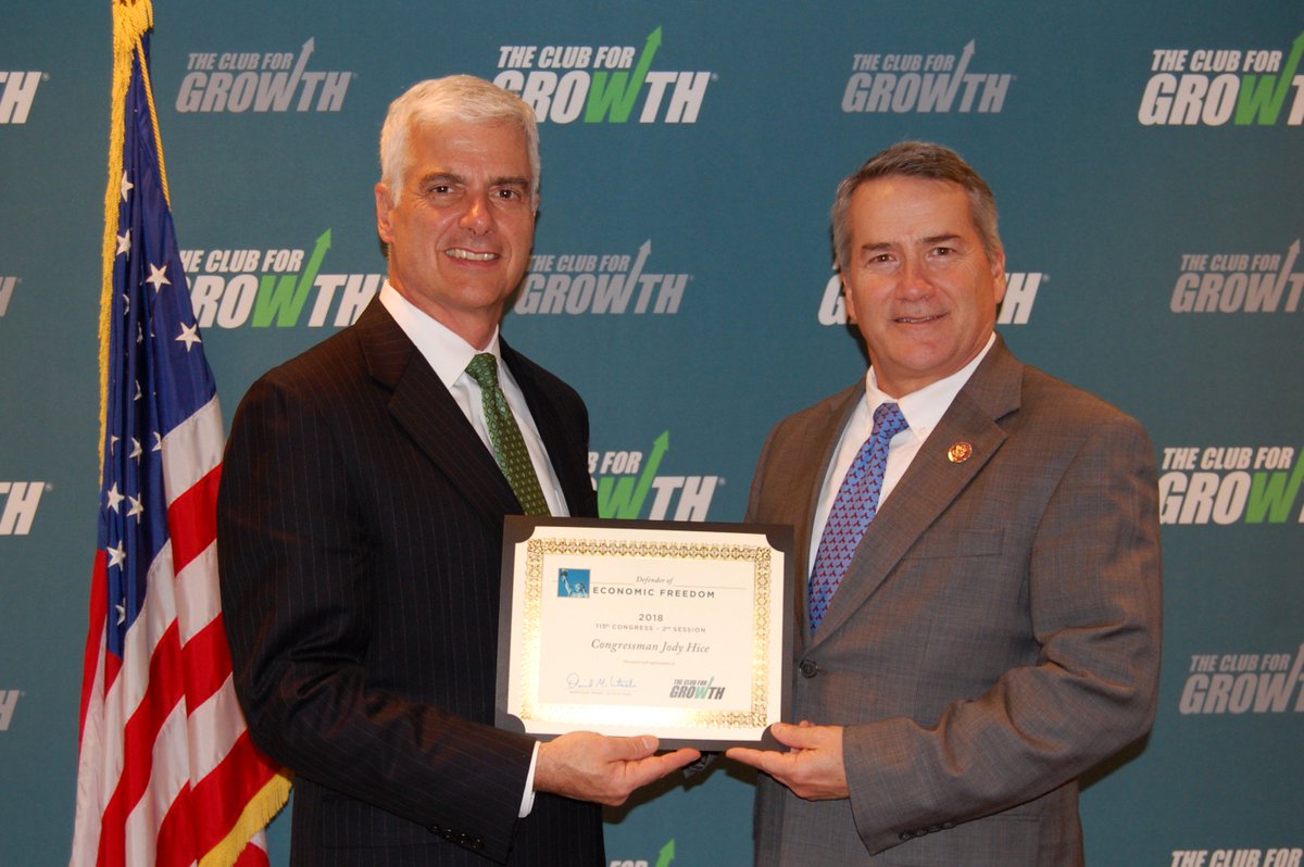 club4growth's tweet photo. .@clubforgrowth is proud to present @CongressmanHice with the #DefenderOfEconomicFreedom Award! His great voting record demonstrates his commitment to economic freedom and the people of #GA10 should be very proud! 🏆 https://t.co/qM9WATSfps