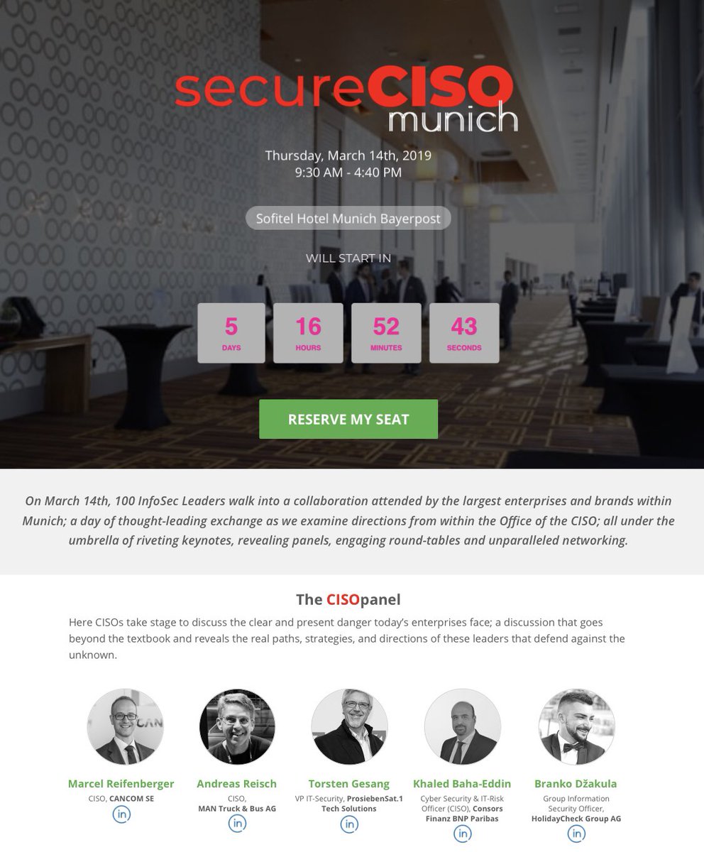soc13tyhacker's tweet photo. Meet me @secureCISO Munich next week (March 14th)! As a panel attendee I will share my knowledge about future InfoSec strategies! I will furthermore provide you some insights of my daily work as well as my focus topics. Don’t miss to book your seat! @CXOsyncEMEA https://t.co/ks0P0Jklal