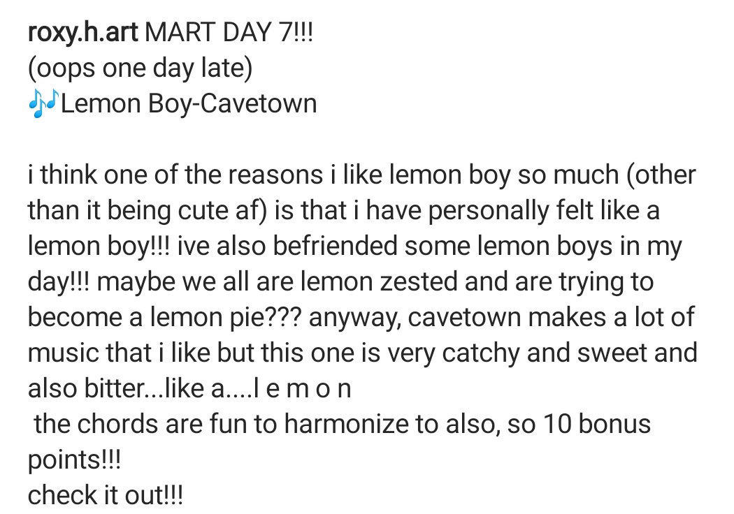 roxyhansonart's tweet photo. MART DAY 7!!!
🎶 @cavetown
#mart #lemonboy #cavetown #arttwitter #newartists #marchart #digitalart #digitalillustration #cuteart #lemon https://t.co/vrH7DKPd0b