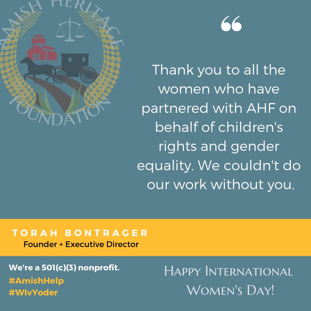 AmishGirlBook's tweet image. Thank you to all the women who have partnered with AHF on behalf of children's rights and gender equality. We couldn't do our work without you. #AmishHelp #examish #WIvYoder #IWD2019 #BalanceforBetter
