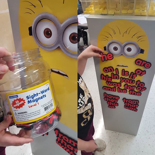 TeachMagically's tweet photo. Just made this simple center using sight words from @lakeshorelearning
1. Pull a word.
2. Read it quickly and put on minion.
3. If it is an unknown word, place it below the minion.
Sorting makes the kiddos really think!#teachmagically
*
*
*
*#kinders #te… https://t.co/ZzAMAefssa https://t.co/BKvKDVJXzj