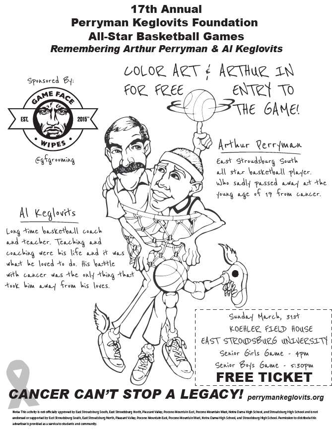 PKtributegames's tweet photo. Color in Art and Al to get in for free on March 31st at Koehler Fieldhouse at ESU

#ESU #CancerCantStopaLegacy #EastStroudsburgUniversity #Charity #basketball #poconos https://t.co/PpgbgoXEvX