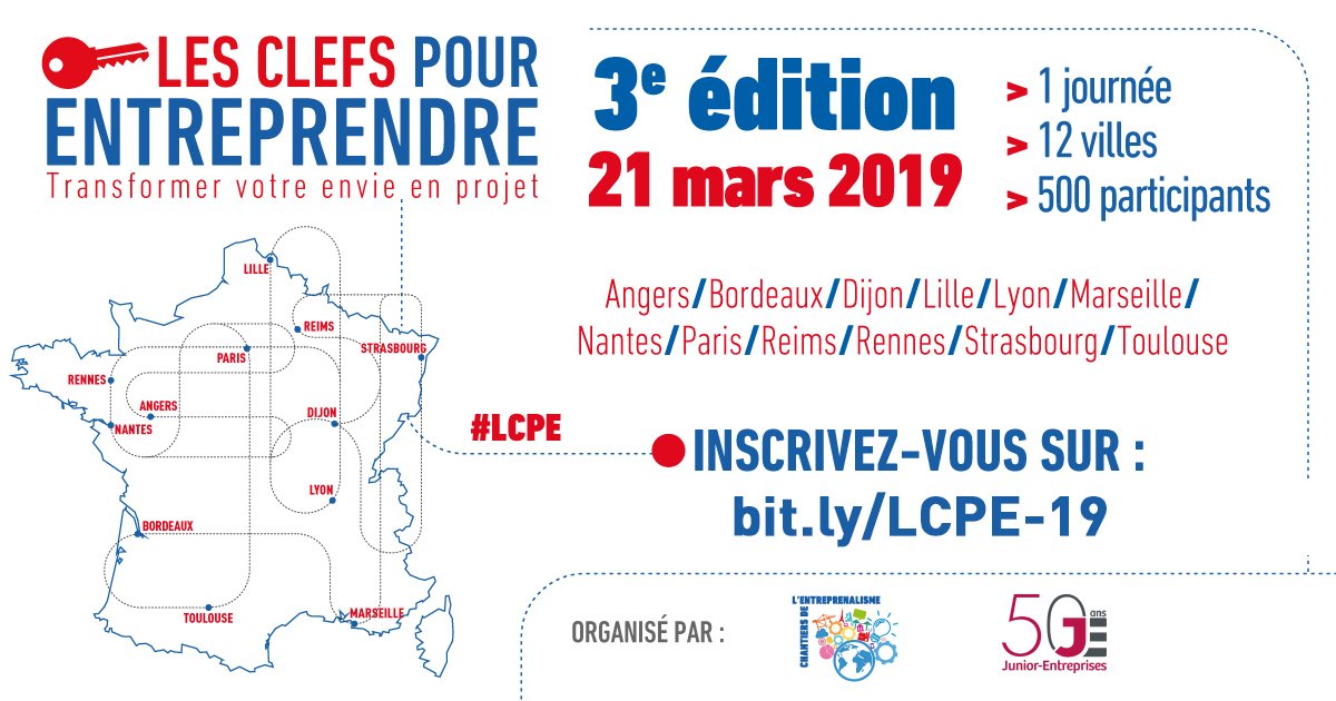 👋 à tous nos hôtes pour cette 3e édition!#LCPE
Angers @Groupe_ESEO 
Bordeaux @kedgebsBDX 
Dijon <a href="/BurgundySB/">BSB - Burgundy School of Business</a> 
Lille <a href="/EDHEC_BSchool/">EDHEC_BSchool</a> 
Lyon <a href="/insadelyon/">INSA Lyon</a> 
Marseille @kedgebsMRS 
Nantes <a href="/audencia/">Audencia</a> 
Paris @rizhome_incub
Rennes <a href="/INSA_Rennes/">INSA Rennes</a> 
Strasbourg <a href="/EMStrasbourg/">EM Strasbourg (FR)</a>
Toulouse @INP_ENSEEIHT