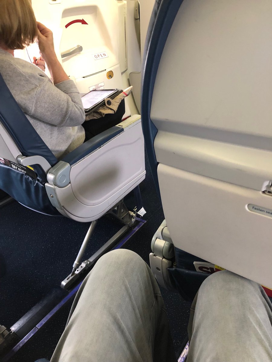 Ace_Nation's tweet photo. ⁦@Delta⁩ this is prime example why it should be required to enter height &amp; weight when purchasing a ticket. Lady in exit row may be 5’5 and my legs don’t even fit in the space provided. Not to mention who’s going to be capable to assist if needed? #ItHas2Change #BProactive https://t.co/fJ2U1iuFQm