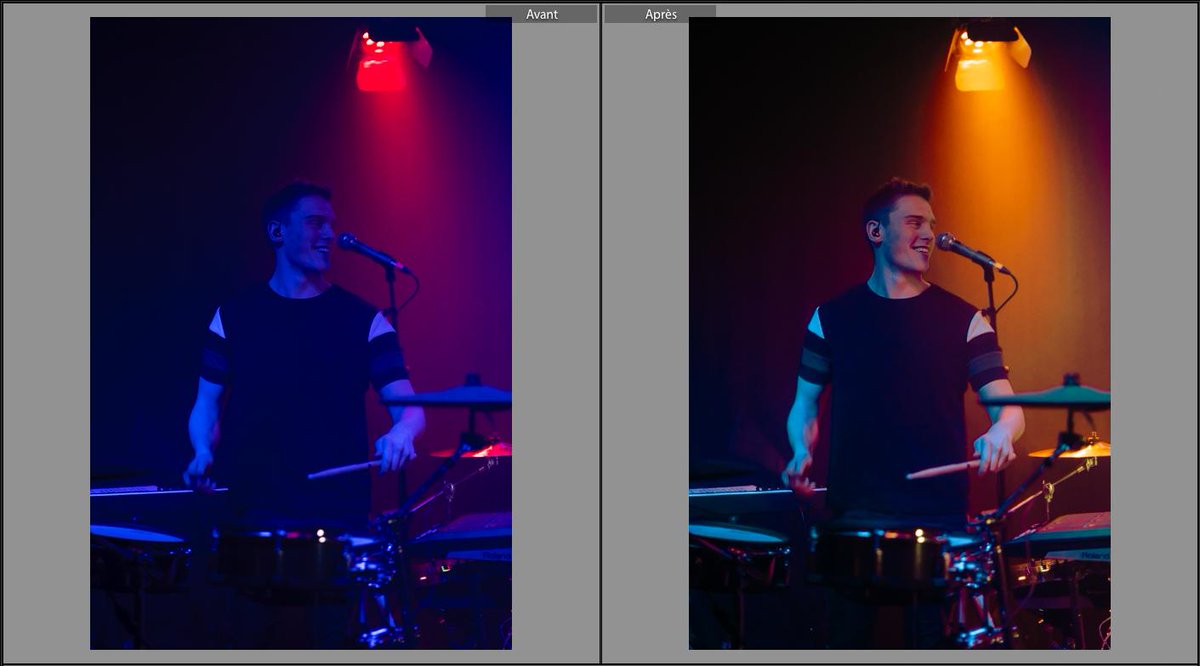 Sneaky Before/After (or Avant/Après 😉) of <a href="/LostTigerBand/">Lost Tiger</a> at the Hare &amp; Hounds the other night! Lightroom is magic :)