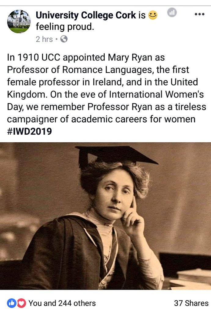 Good to see @UCC celebrating Professor Mary Ryan on #InternationalWomensDay - a #FrenchStudies pioneer, and the first female professor in Ireland and the UK