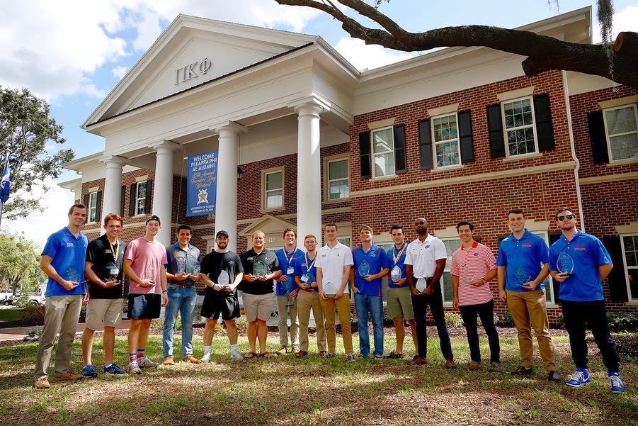 PiKappaPhi's tweet photo. Alpha Epsilon (@ufpikapp) alumni and actives gathered to celebrate their 95th anniversary and dedicate their new chapter house. Nine brothers were honored with scholarships from the AE Gator Club. #ExceptionalLeaders #LifelongBrotherhood ⚔️https://t.co/eW1X5uSK6J https://t.co/joBEvcTuPi