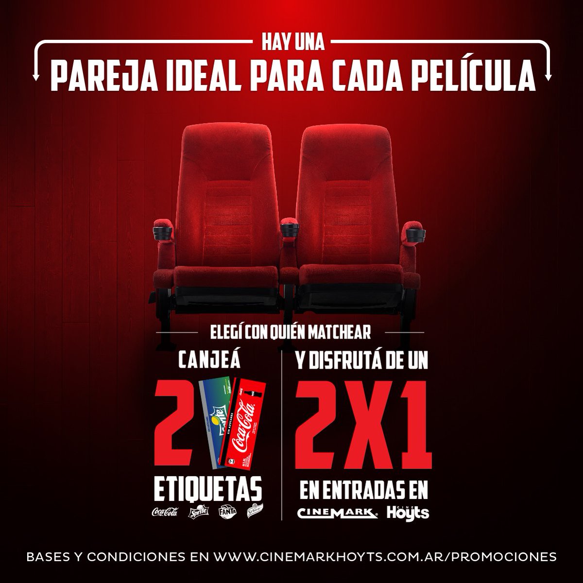 ¡Vamos al cine de a dos! Disfrutá de un 2x1 en <a href="/CinemarkArg/">Cinemark Argentina</a> con 2 etiquetas de la línea <a href="/CocaCola/">Coca-Cola</a>  

Canjealas en la boletería del cine.

cinemark.com.ar