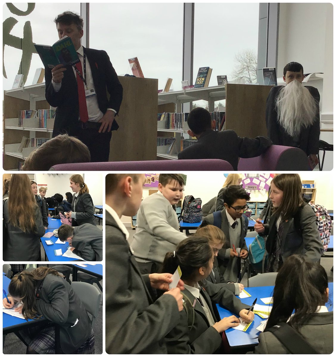 LCHLibrary's tweet photo. The last day of our #WorldBookWeek celebrations ended with a bang!
In the library, Mr Heslop shared @roald_dahl's classic novel THE TWITS... with just a little help from Billy (Y7)!
Meanwhile, our 4 houses competed in a frantic #reviewblitz - winner to be announced next week! https://t.co/0EAFI4XogI