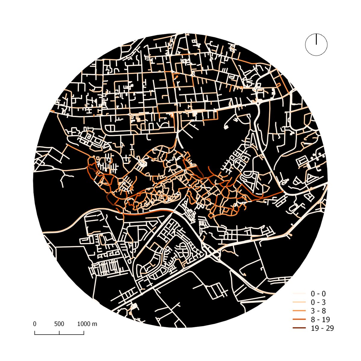 Getting more serious on my #ISUF2019 paper. In this map, count of <a href="/openstreetmap/">OpenStreetMap</a> amenities per street in #Kibera, Nairobi