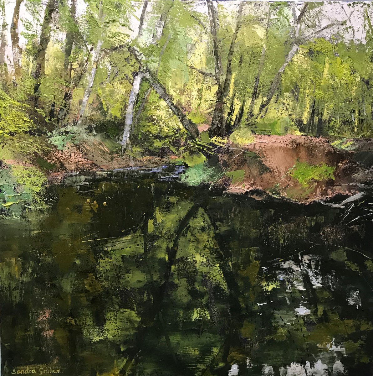 sandy_1957's tweet image. From That Calm Stream - oil on canvas - 80 x 80 cm  #contemporaryart #art #britishart #fineart #fineartpainting #paletteknifepainting #pallete #impastopainting #foreststream#landscapepainting #woodland  #water #painting #canvas #canvasart #homedesign #interiorinspiration
