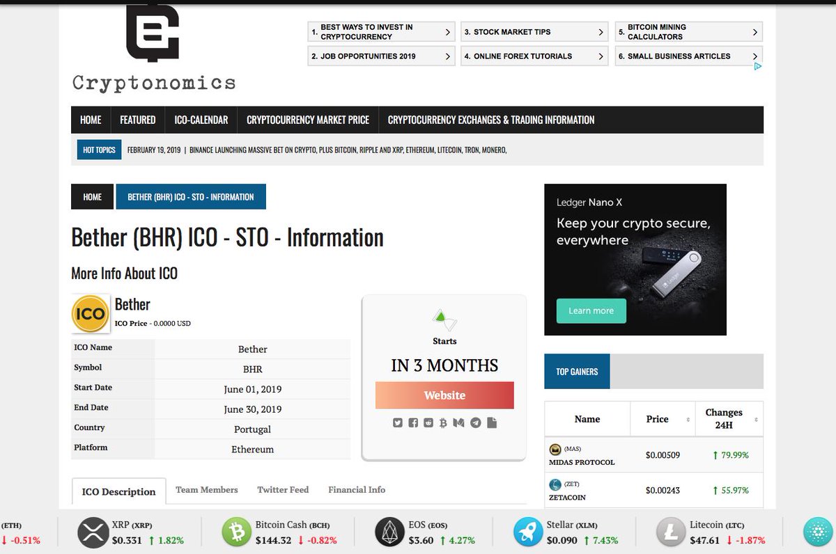 BETHERcoin's tweet image. @BETHERcoin LIESTED ON TheCryptonomics @thecryptonomics /// cryptonomics.news/icos/bether/ /// #BITCOIN #ETHEREUM #ICO #XRP #ETH #BHR #BTC #IOT #EOS #LTC #DSH #ETP #BCH #ZCASH #CRYPTOCURRENCIES #CRYPTOCURRENCY #INVEST #INVESTING #NEM #CARDANO #TRON #MONERO #TETHER / #BETHER #BETHERCOIN