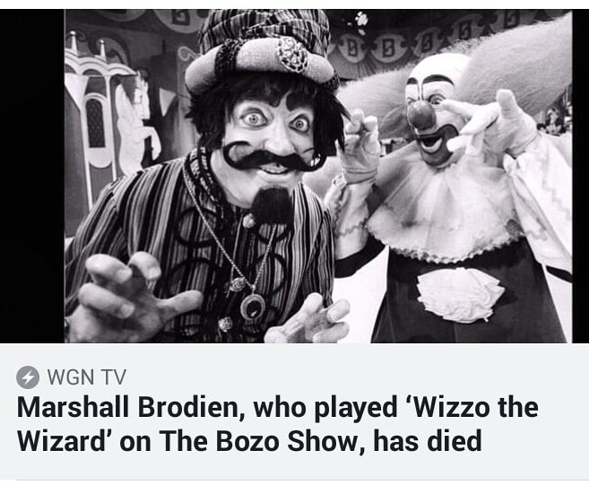 goonzytheclown's tweet photo. I just learned of the passing of Marshall Brodien, aka "Wizzo The Wizard of the Bozo The Clown Show. RIP Marshall. Heavy heart. "Doody Doody Doo!" #MarshallBrodien #Wizzo #WizzoTheWizard #WGN #Bozo #BozoTheClown #Chicago https://t.co/9iKEhAndDJ