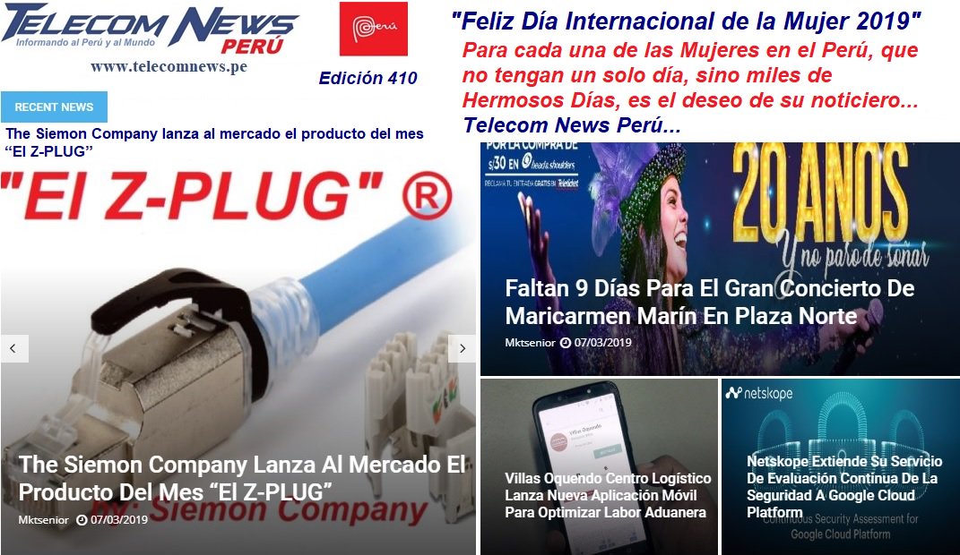 PeruTelecom's tweet image. Invitarlos a leer las noticias TI en:
telecomnews.pe
Locales: The Siemon Company lanza el producto del mes “El Z-PLUG”, Klip Xtreme en Cusco, AVON lanza #TODOXELLAS, Nos informan que se cierran las inscripciones para el Curso Bicsi DC102 a realizarse en nuestro país.