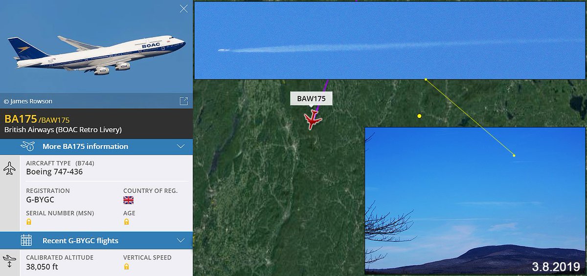 CapeAnnWeather's tweet photo. ✈️ #BA175, #B747-436 [G-BYGC], #BOAC Livery, west of #GrotonNH. #LHR>#JFK (1156ET - 3.8.19)
#Avgeek #Boeing #QOTS #WhiteMountains #InTheSticks #ICU #gotchya #CometoBOS?
@SeanMurphy747 @jumbo747pilot @Magsmeister23 @markparbhoo @DaveWallsworth https://t.co/DY1McDKqk1
