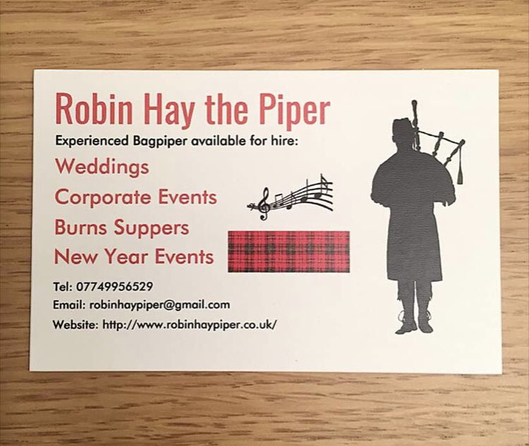 Hi welcome, first tweet!
New business cards have arrived, had some positive feedback already on the design. Hope you like too! 

#weddingfun #brideandgroom #weddingday #weddingideas #weddingrings #piperforweddings #scottishpiper #highlandsofscotland #piper #bagpiper #piperforhire