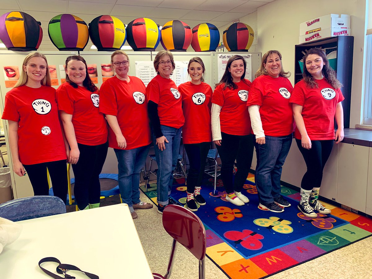 MissPHorst's tweet photo. The staff of BW had so much fun celebrating Dr. Seuss’ birthday this week! 🎩🍎 @DASD_BW https://t.co/kAqgDRiVbP