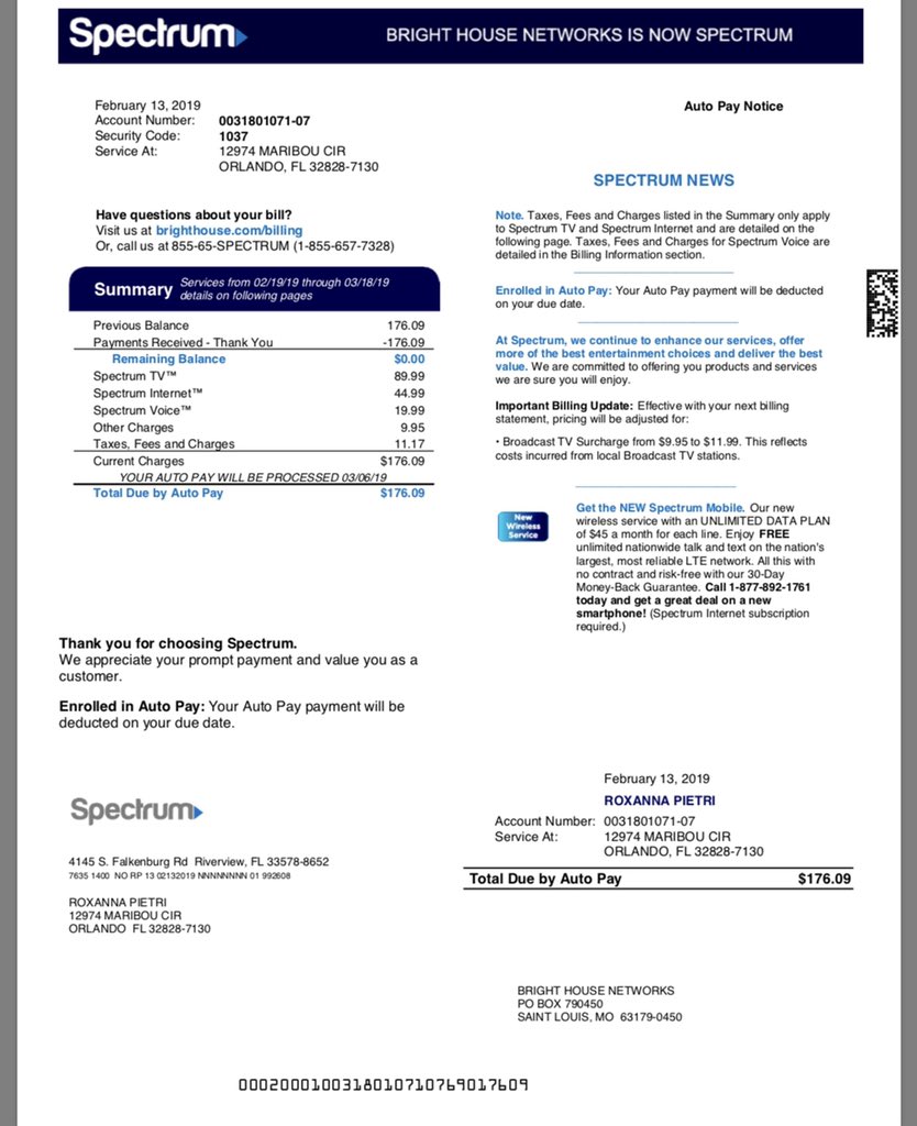 Fake Spectrum Bill Template Free