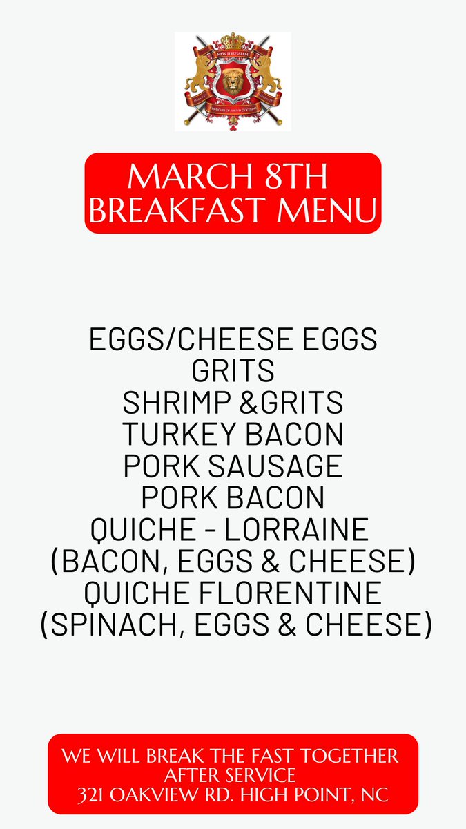 NewJCOfficial's tweet photo. Here's the full menu for tonight.  We will break the fast together after service at Monument of Praise 321 Oakview Rd.

#fastwithme #fastwithmeNJCSD #NJCSDFast2019 https://t.co/OfJpkFReRP
