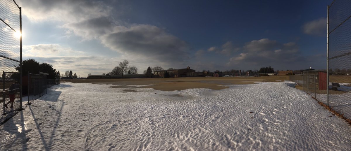 ictwolves's tweet photo. There is an infield, but there is also some thick snow left. Let’s see what that warmer weather and some rain can do for these fields over the next week. #KeepHopeAlive #ChillyNotCold #AnybodyWannaShovel https://t.co/bCrMEkQSwM