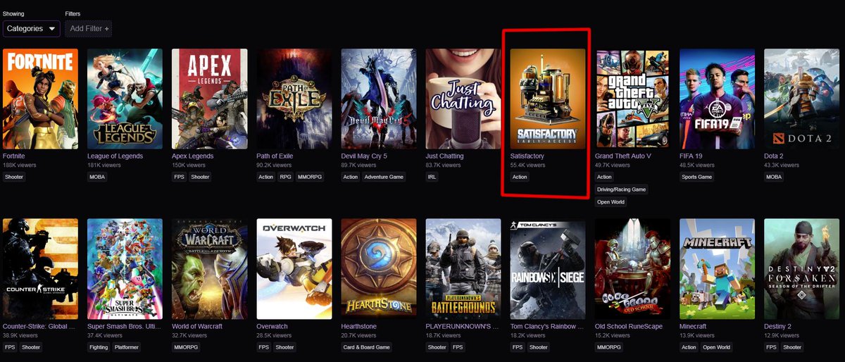 SatisfactoryAF's tweet photo. INCREDIBLE!!!

We are currently above GTA, FIFA, and Dota 2 on Twitch!!

Thank you so much to all streamers and viewers! This is just... I just cannot believe it.

<3 <3 <3 <3 <3 <3 <3 <3 <3 https://t.co/BK2aezCq2Z