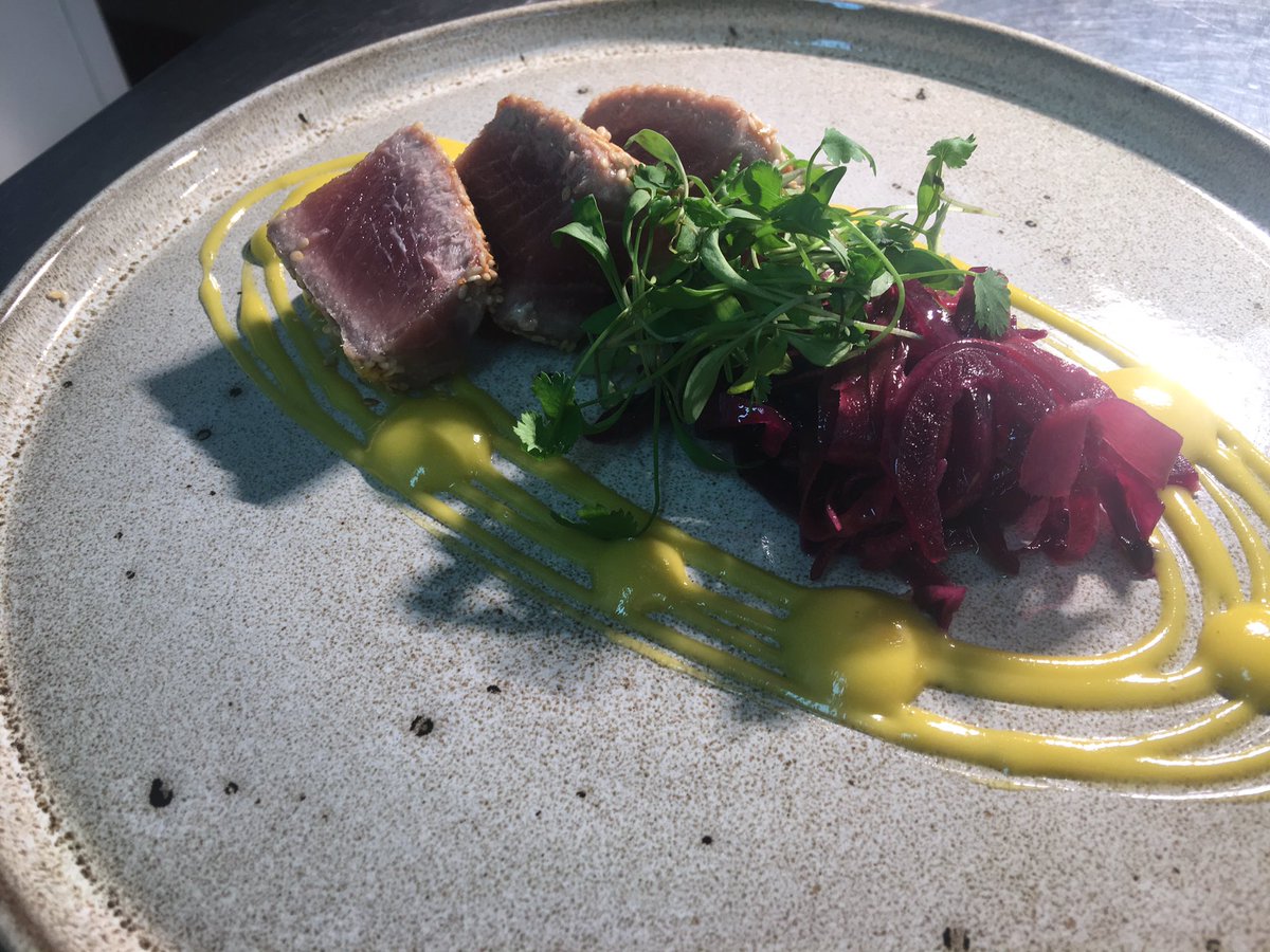 Simple food, yellow fin tuna, wasabi mayo, soy fermented Asian veg, coriander, #fullofflavour
