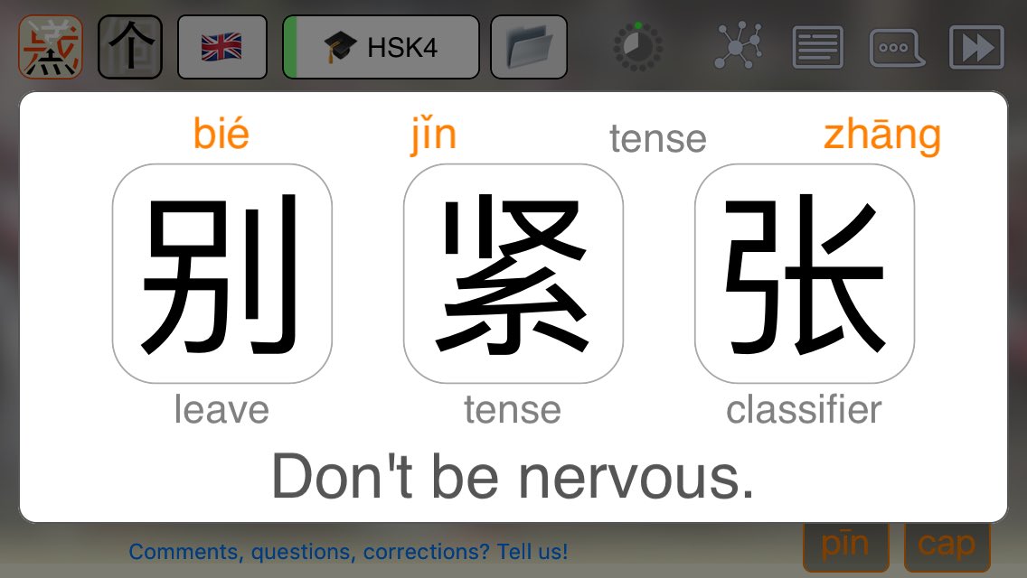 MyDailyChinese's tweet photo. 别紧张 [bié jı̌n zhāng]
Don't be nervous.

别      don't
紧张  nervous, uneasy
 https://t.co/oo2eKH8fT2 https://t.co/LsAMGbJOkG