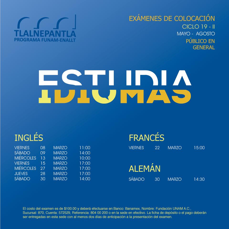 !Ya tenemos fechas para exámenes de colocación¡
Ciclo 2019-II (Mayo-Agosto)