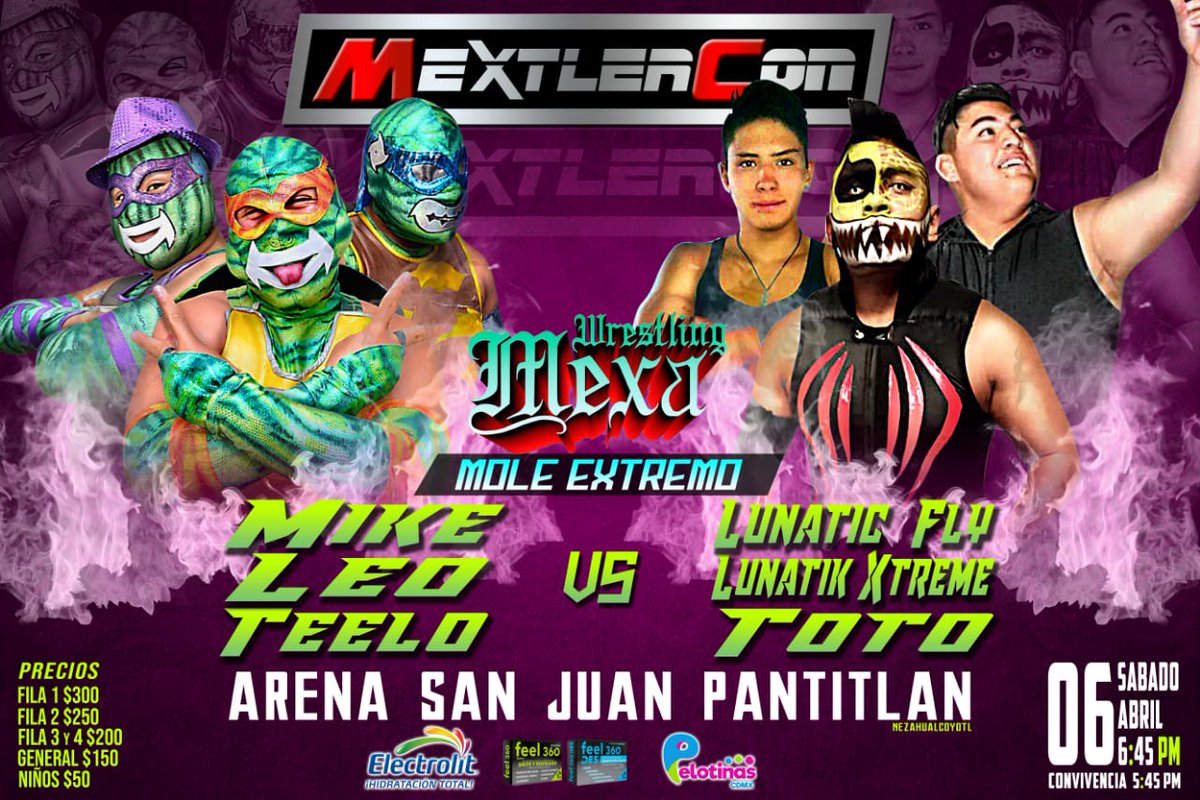 Coylvarez1's tweet photo. 4 luchas confirmadas para este 6 de abril en la #ArenaSanJuan #MextlerCon #EstoEsMexa 

#LuchaSolos #MexaDragons #TheGoolSchool 
@FlammerLady @christijaynes #VanillaVargas 
#Lunatiks #Tortugas https://t.co/TtPUVvaPr6