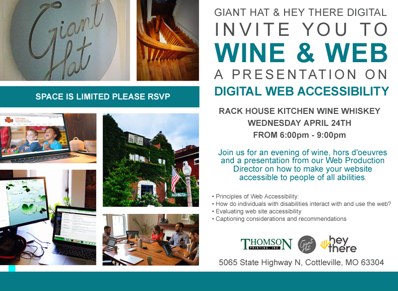 GiantHatWorks's tweet photo. Join us for an evening of wine, hors d'oeuvres and a presentation from our Web Production Director on how to make your website accessible to people of all abilities at @RHKWW RSVP here: https://t.co/4TMY7fIg0K https://t.co/v3q4hNshSU