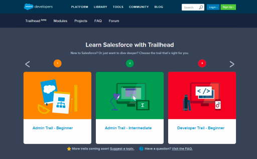screenshot of original Trailhead homepage