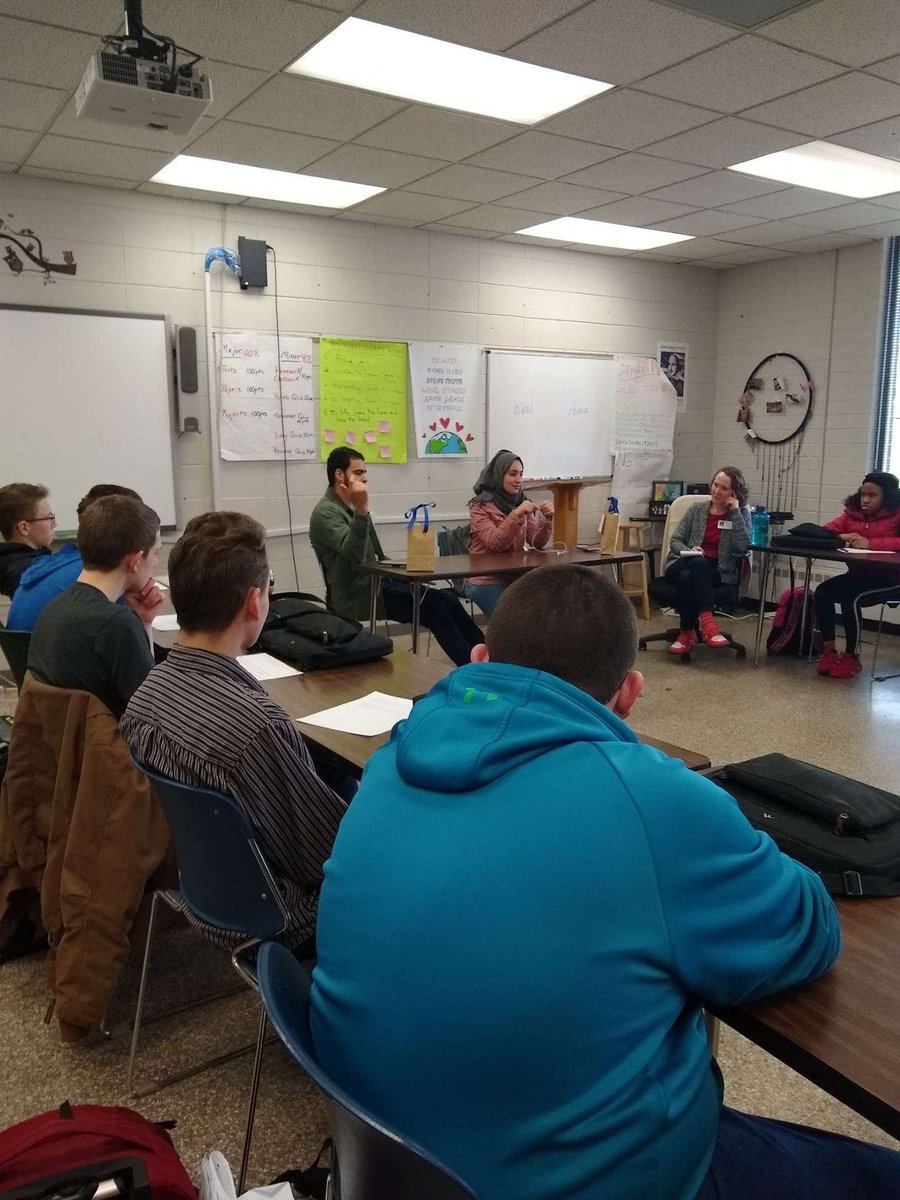 DavidsonECHS's tweet photo. Tunisian students visiting our English 2 class. Shout out to Mrs. Callicutt!! @dcsnc #owlssoar https://t.co/PlJvdoixVG