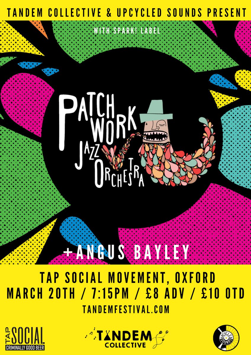 Tandem Collective (@tandemcoll) on Twitter photo Super excited for our next gig with <a href="/UpcycledSounds/">Upcycled Sounds</a> at <a href="/tapsocialbrew/">Tap Social Movement</a>: <a href="/patchworkjazz/">Patchwork Jazz Orch</a> & <a href="/angusbayley/">Angus Bayley</a>!
Come join for lots of jazzy/big band vibes with <a href="/SparkLabel/">Spark Label</a> on March 20th!
Tix here: wegottickets.com/event/461447
#oxfordmusic #livemusic #oxfordgig #jazz #bigband #musicinoxford Super excited for our next gig with <a href="/UpcycledSounds/">Upcycled Sounds</a> at <a href="/tapsocialbrew/">Tap Social Movement</a>: <a href="/patchworkjazz/">Patchwork Jazz Orch</a> & <a href="/angusbayley/">Angus Bayley</a>!
Come join for lots of jazzy/big band vibes with <a href="/SparkLabel/">Spark Label</a> on March 20th!
Tix here: wegottickets.com/event/461447
#oxfordmusic #livemusic #oxfordgig #jazz #bigband #musicinoxford
