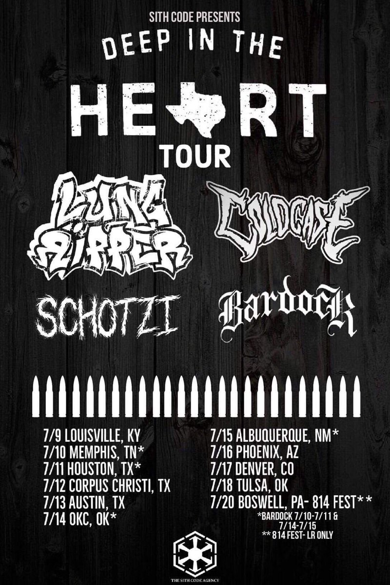 We’re very proud to announce that we are now apart of the Sith Code agency along side a bunch of great bands. We are also very excited to announce that we are going south this July with our friends in @Coldcase_OH, Schotzi, and Bardock.